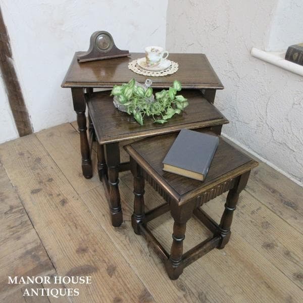 イギリス アンティーク 家具 ネストテーブル サイドテーブル 3台組 6076e