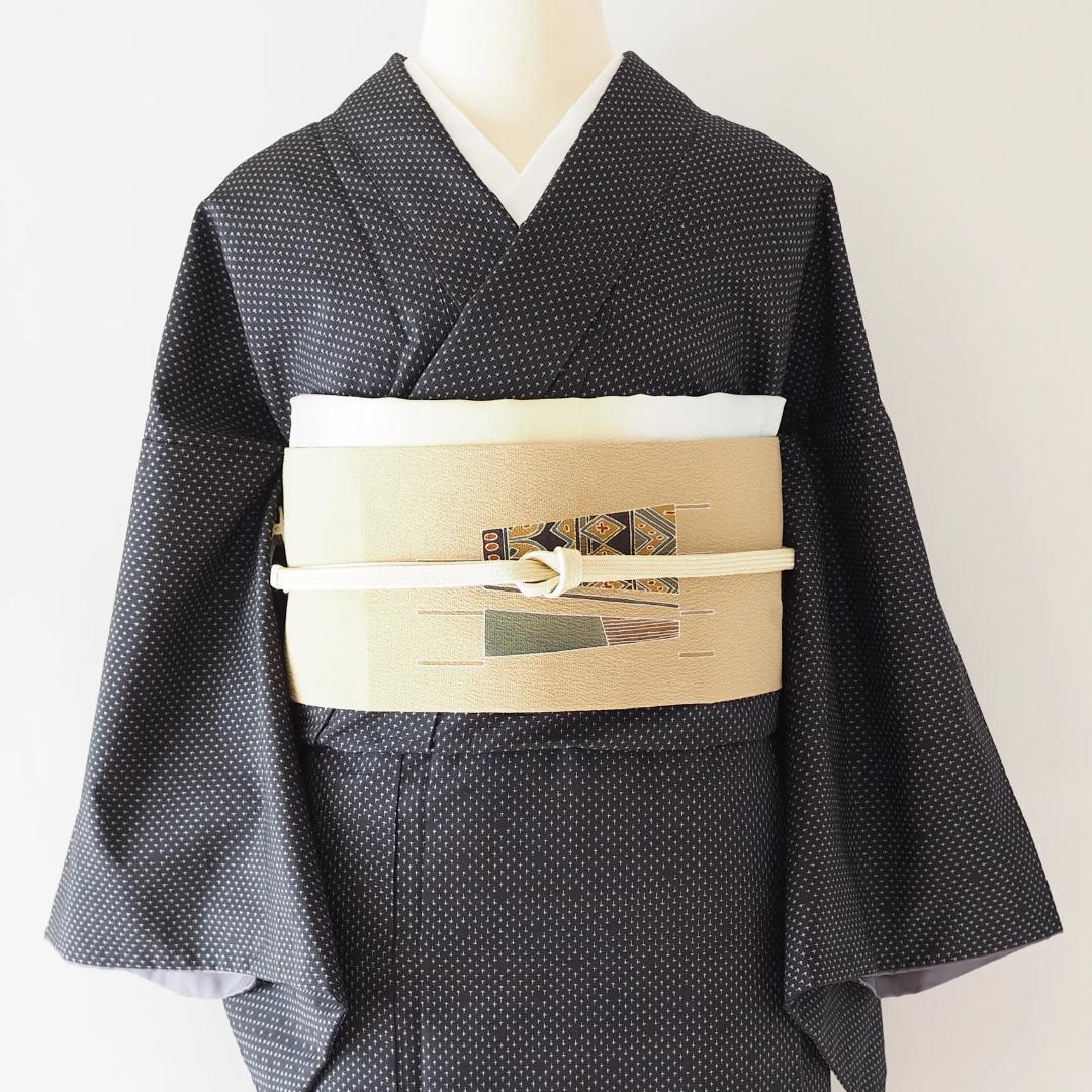 【着物】【付下げ】紬 黒字 十字絣 付下げ No.6
