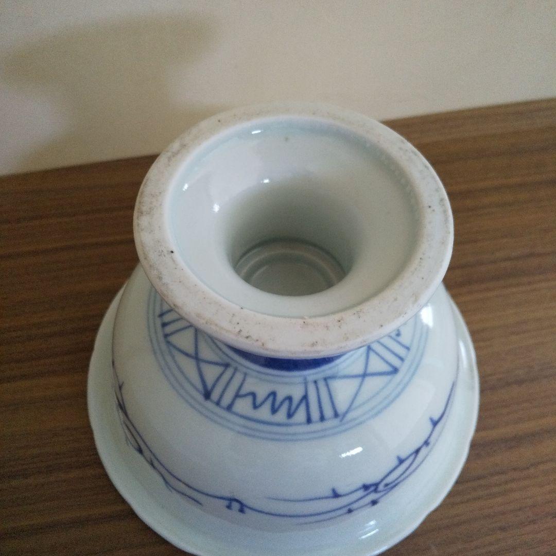 骨董 染付の盃洗 蝶と牡丹に松竹梅 (江戸時代 幕末頃） 伊万里