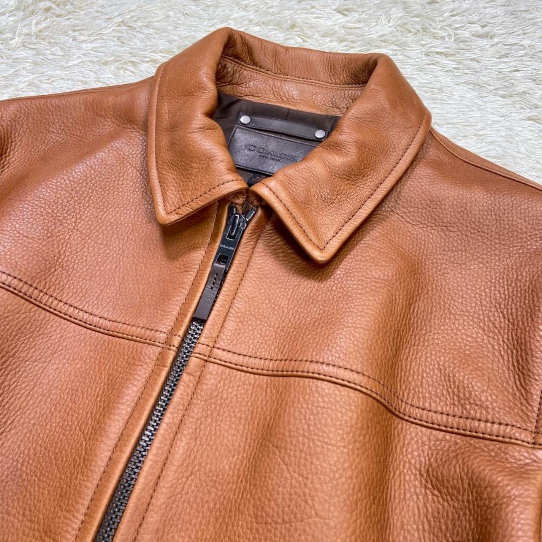 【高級】COACH コーチ レザージャケット シングル 牛革 カウレザー シボ革