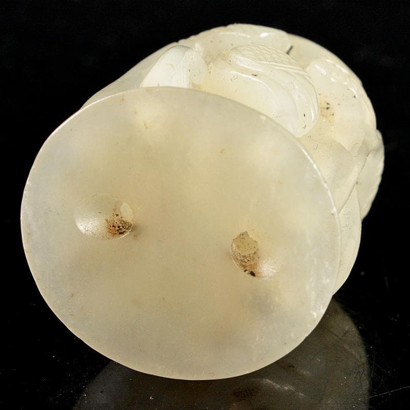 中国　玉石白玉彫刻　鳥木透かし彫　根付　置物　M 　R5978E