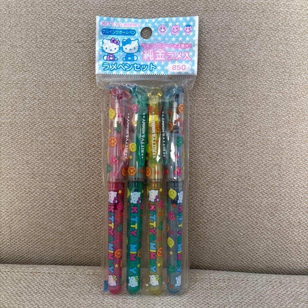 ハローキティ　KITTY&MIMMY ラメペンセット　純金ラメ入　ボールペン
