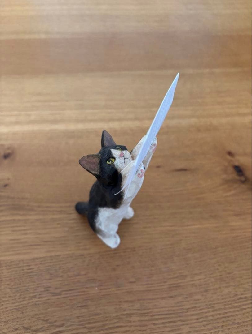 はまもとゆかり　木彫り猫/メモスタンド　ハチワレ