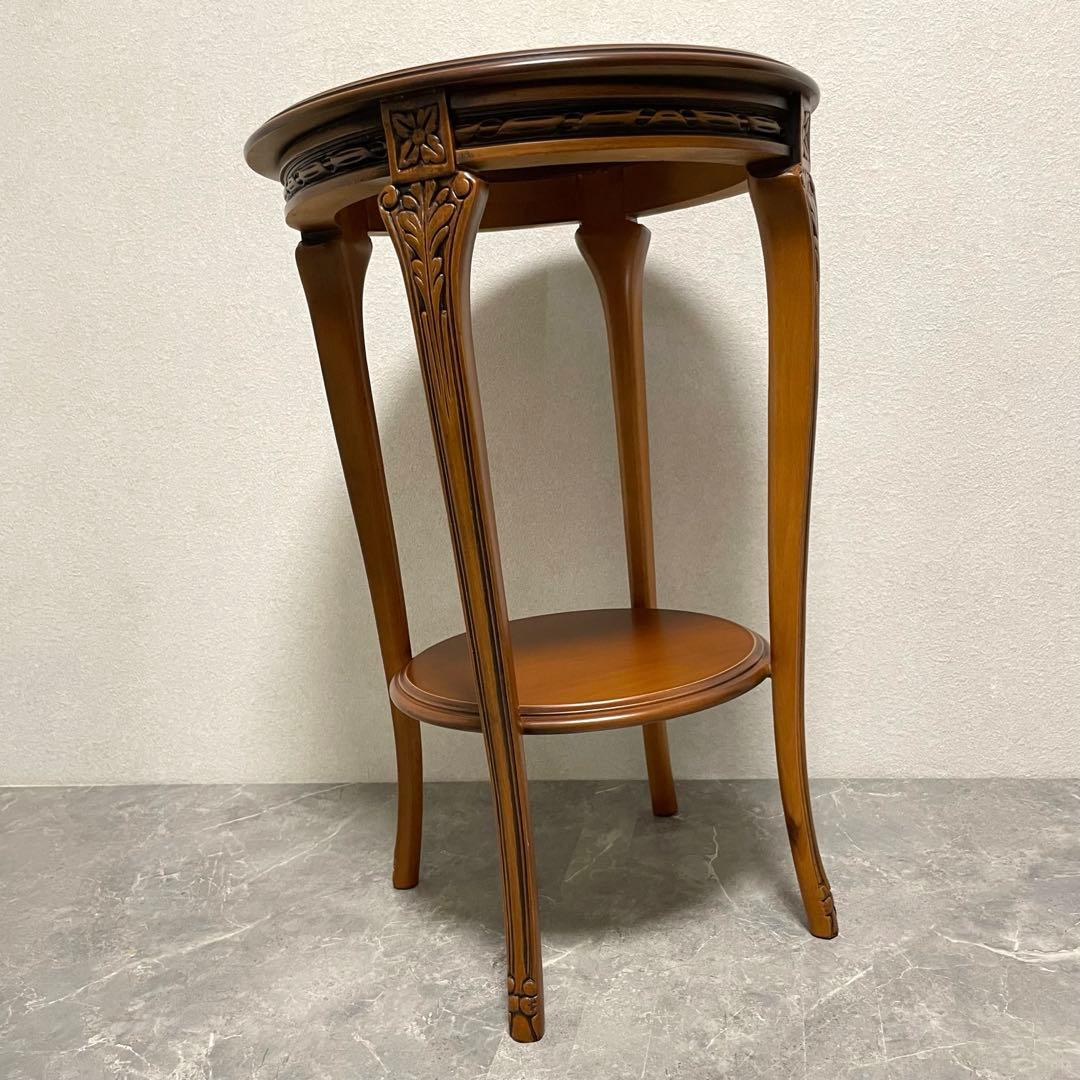 イタリア製　天板大理石　花台　サイドテーブル　木彫刻　飾り台　猫脚