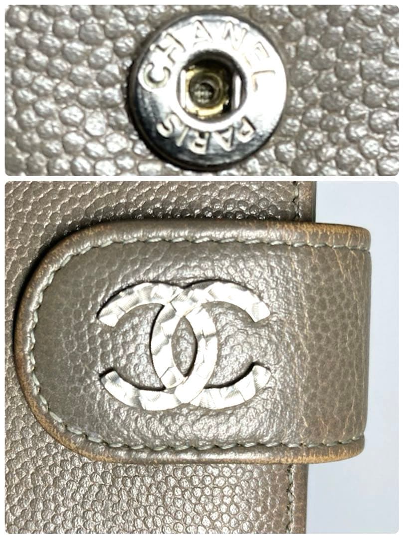 シャネル　キャビアスキン　レザー　ココマーク　セブルガ　二つ折り財布