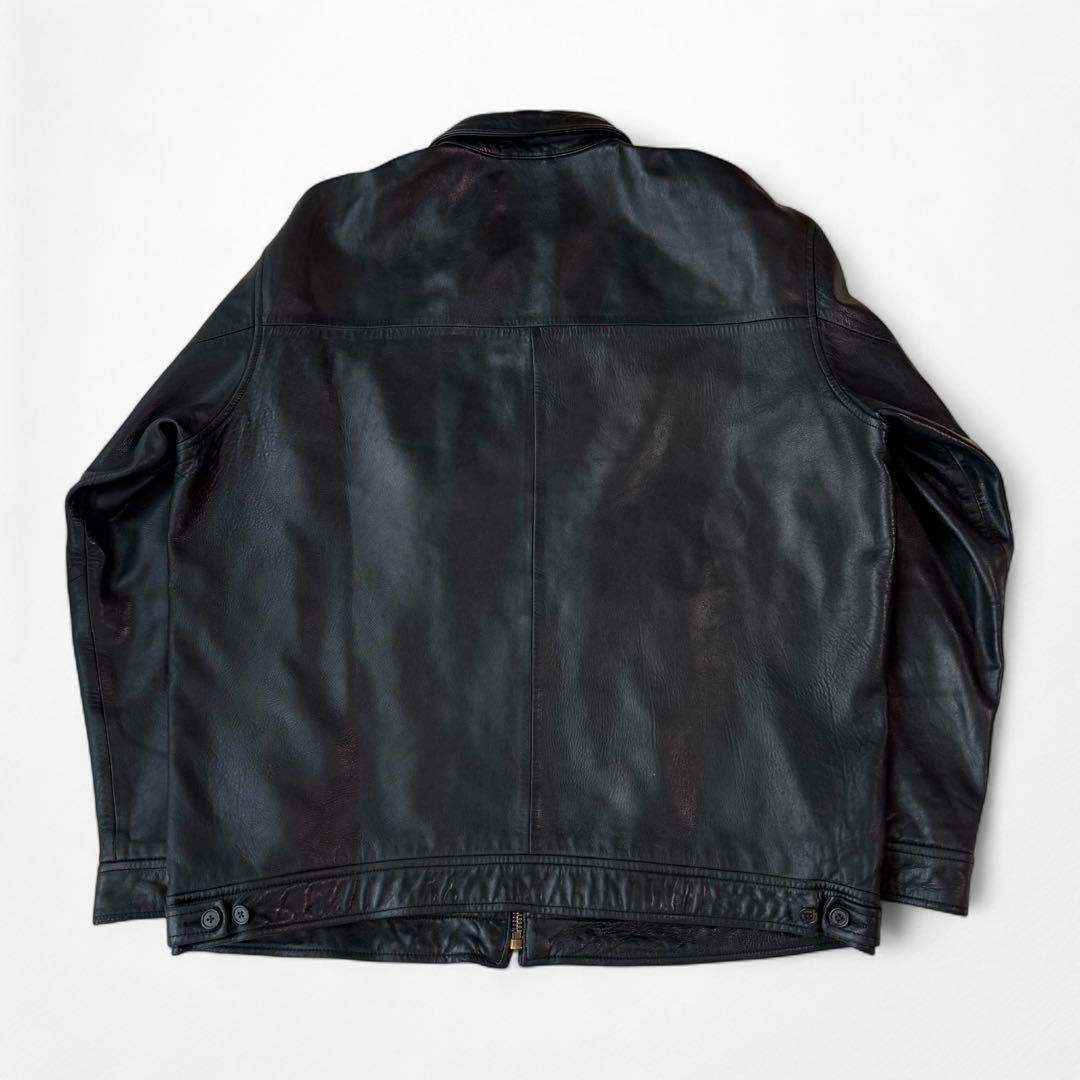 90s ラルフローレン 刺繍 羊革 襟付き ラムレザージャケット 黒 RRL