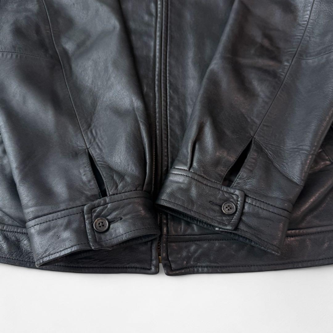 90s ラルフローレン 刺繍 羊革 襟付き ラムレザージャケット 黒 RRL