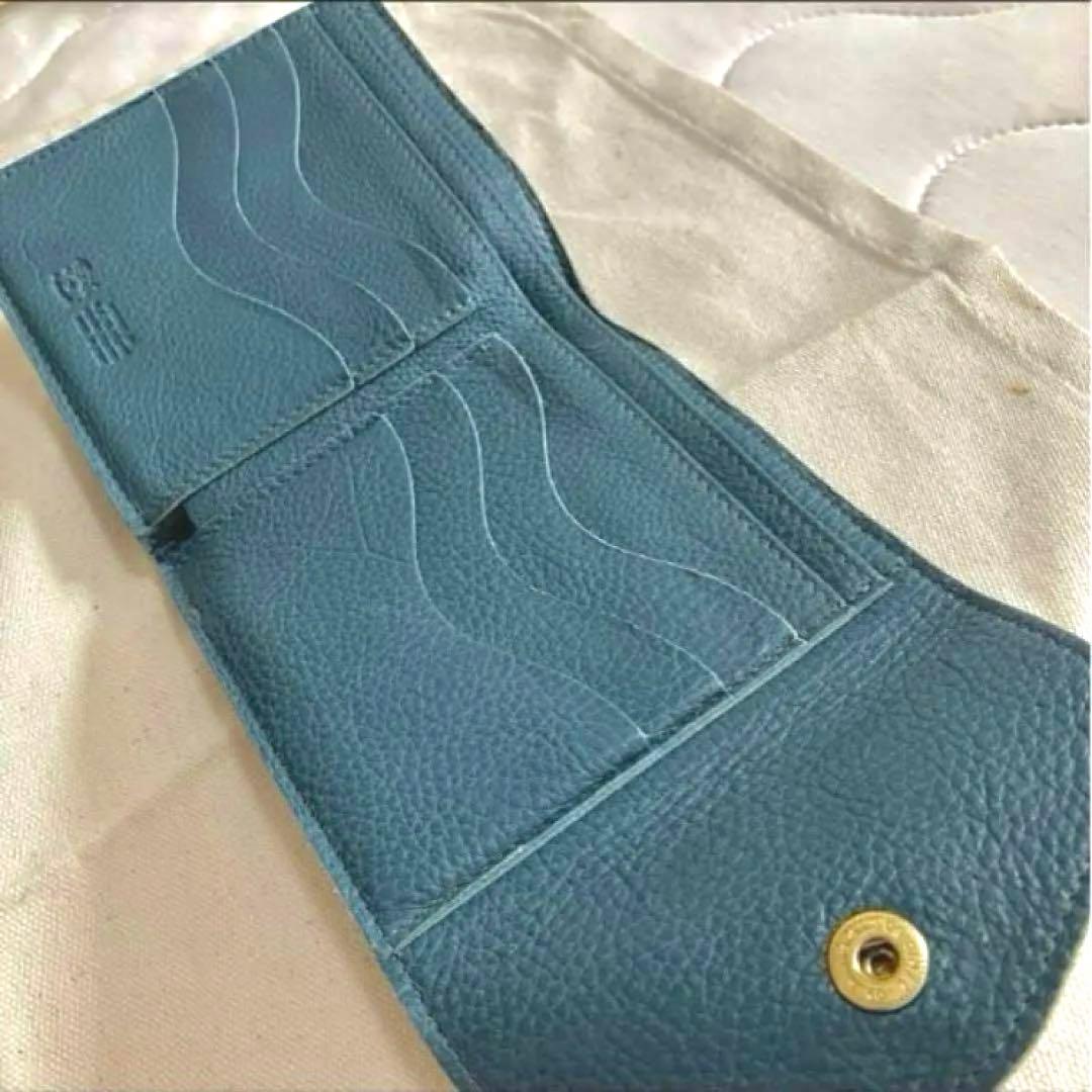 【美品】イルビゾンテ IL BISONTE 二つ折り財布 がま口 デニムブルー