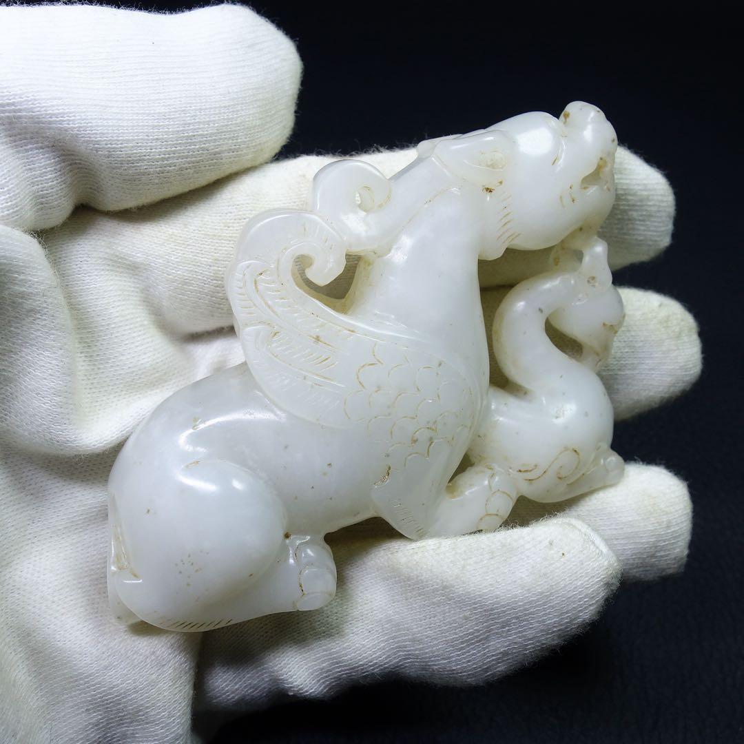 漢時代/唐時代和田玉 和田玉　鳳凰と飛べる虎　彫刻 高古玉 置物 旧家蔵出し