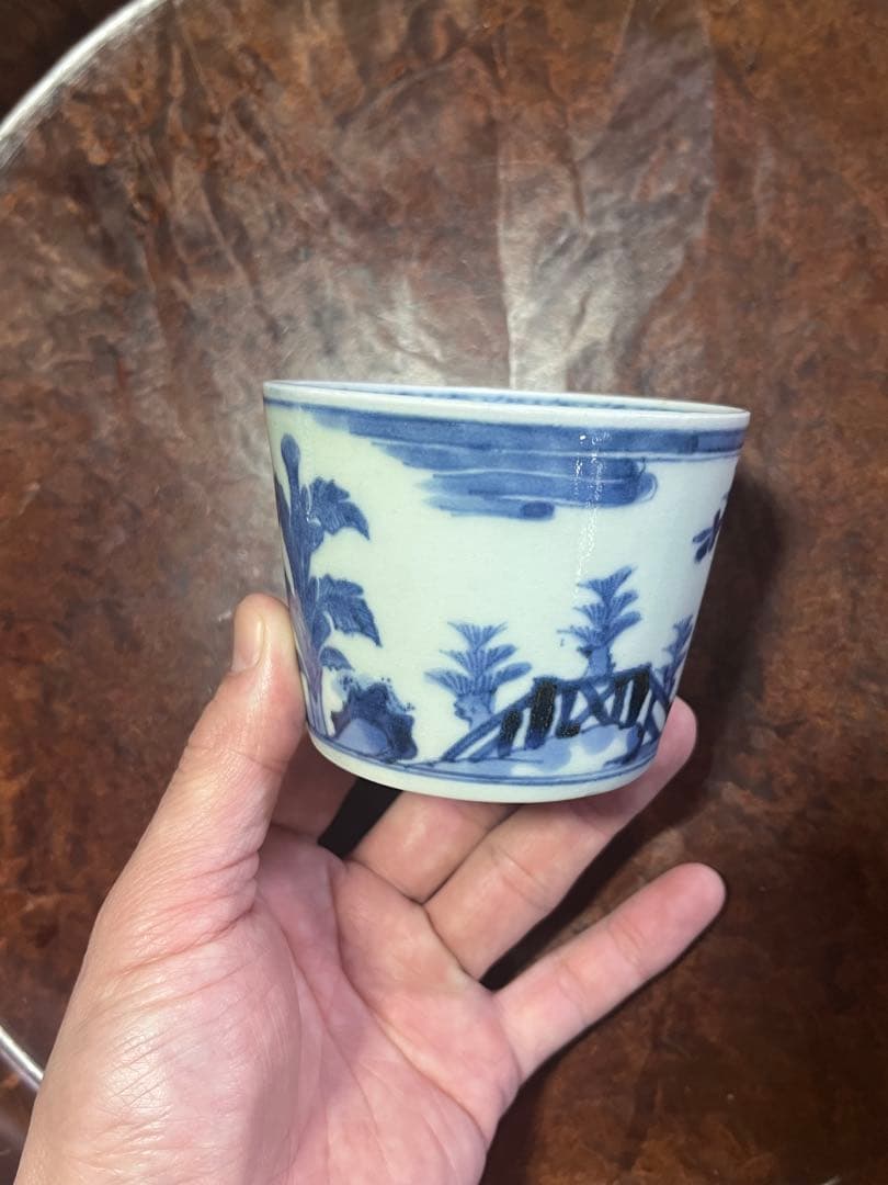 古伊万里　蕎麦猪口　無傷完品　蘇轍　印判　宝珠　軍配　団扇　経巻　宝巻　太湖石