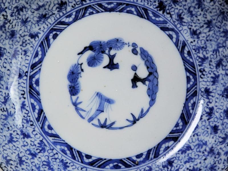 古伊万里　染付　微塵唐草の図　膾皿　３客　E980AS-CUx