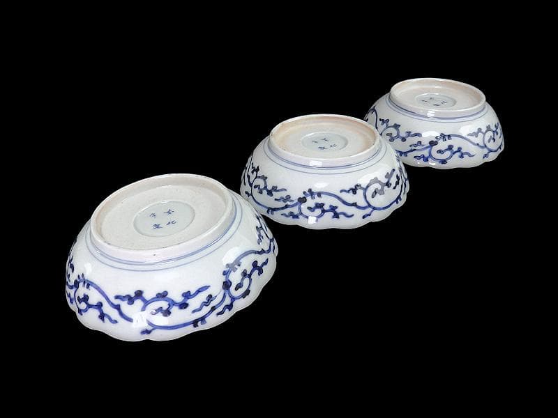 古伊万里　染付　微塵唐草の図　膾皿　３客　E980AS-CUx