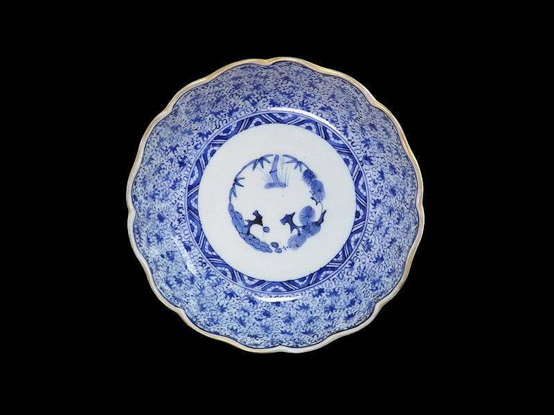 古伊万里　染付　微塵唐草の図　膾皿　３客　E980AS-CUx