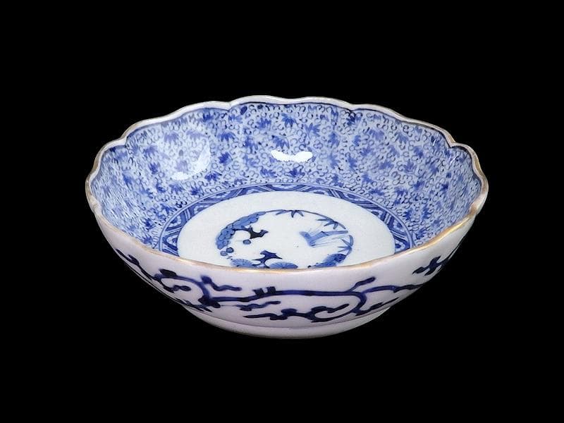 古伊万里　染付　微塵唐草の図　膾皿　３客　E980AS-CUx