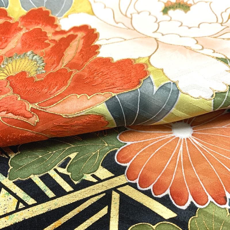 411z3〇高身長な方にも 振袖 地紋 金彩 刺繍 黄色〇美品 成人式 結婚式