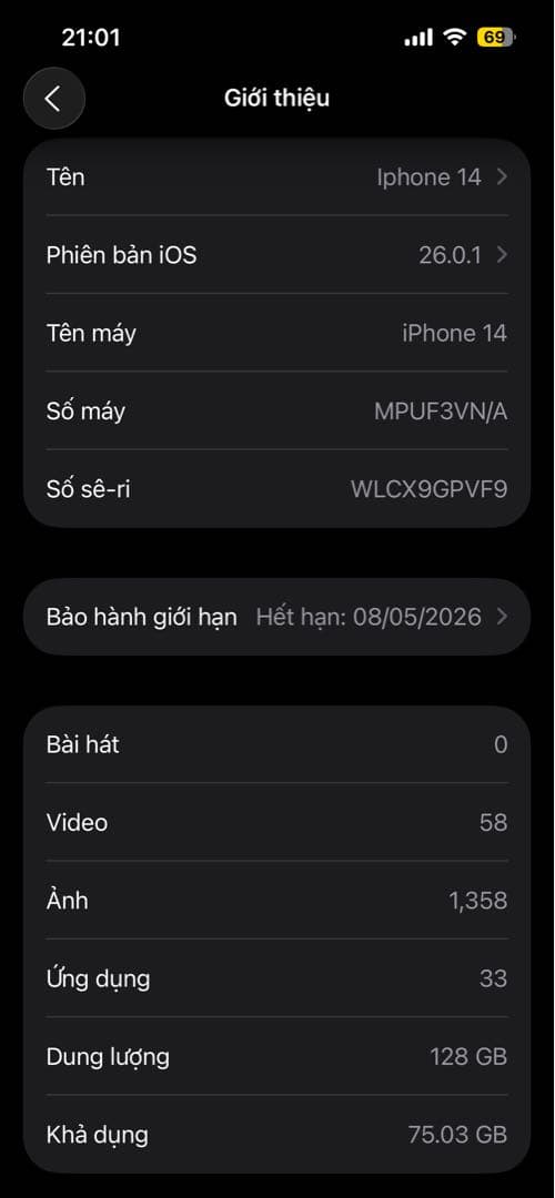 iPhone 14 ミッドナイト128GB｜バッテリー99%