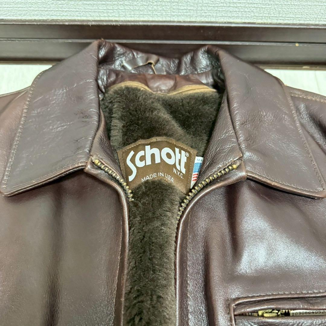 Schott 643EVS 襟付きシングルライダース ダークブラウン サイズ38