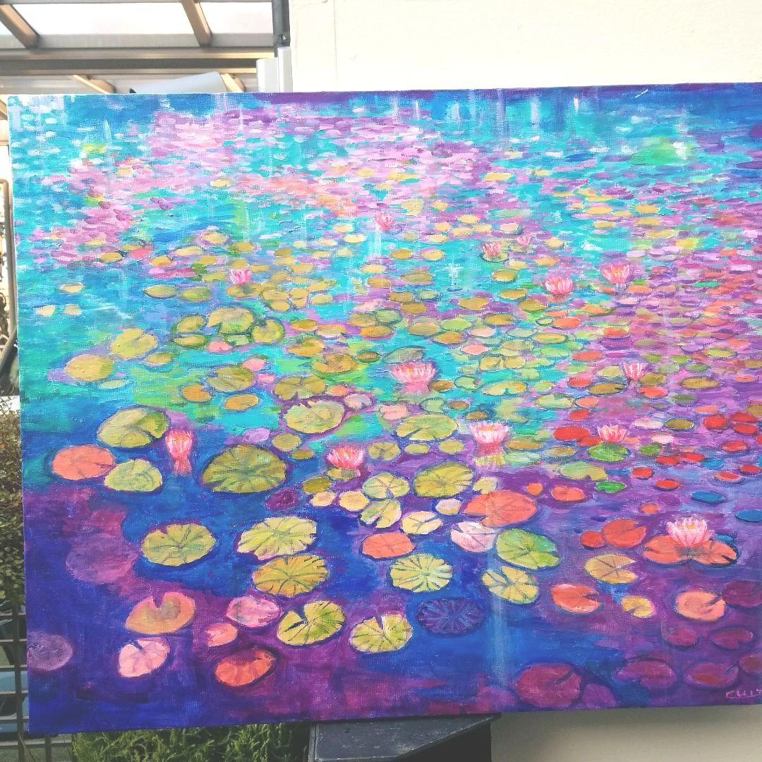 油絵　専用 神秘的な睡蓮池　大キャンバス