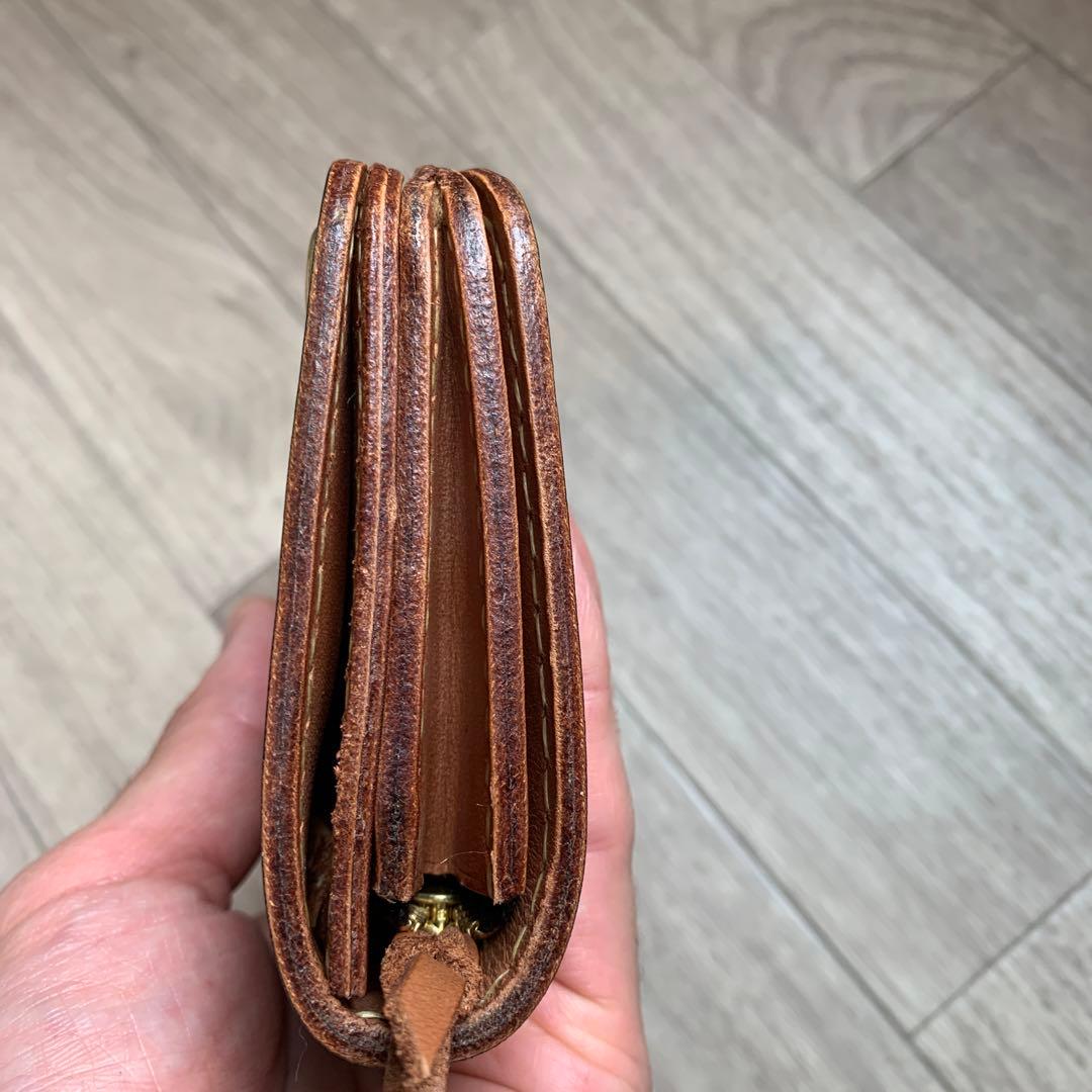 【茶芯】ブラック×ブラウン　トラッカーウォレットミドル　真鍮　お札を折らずに収納