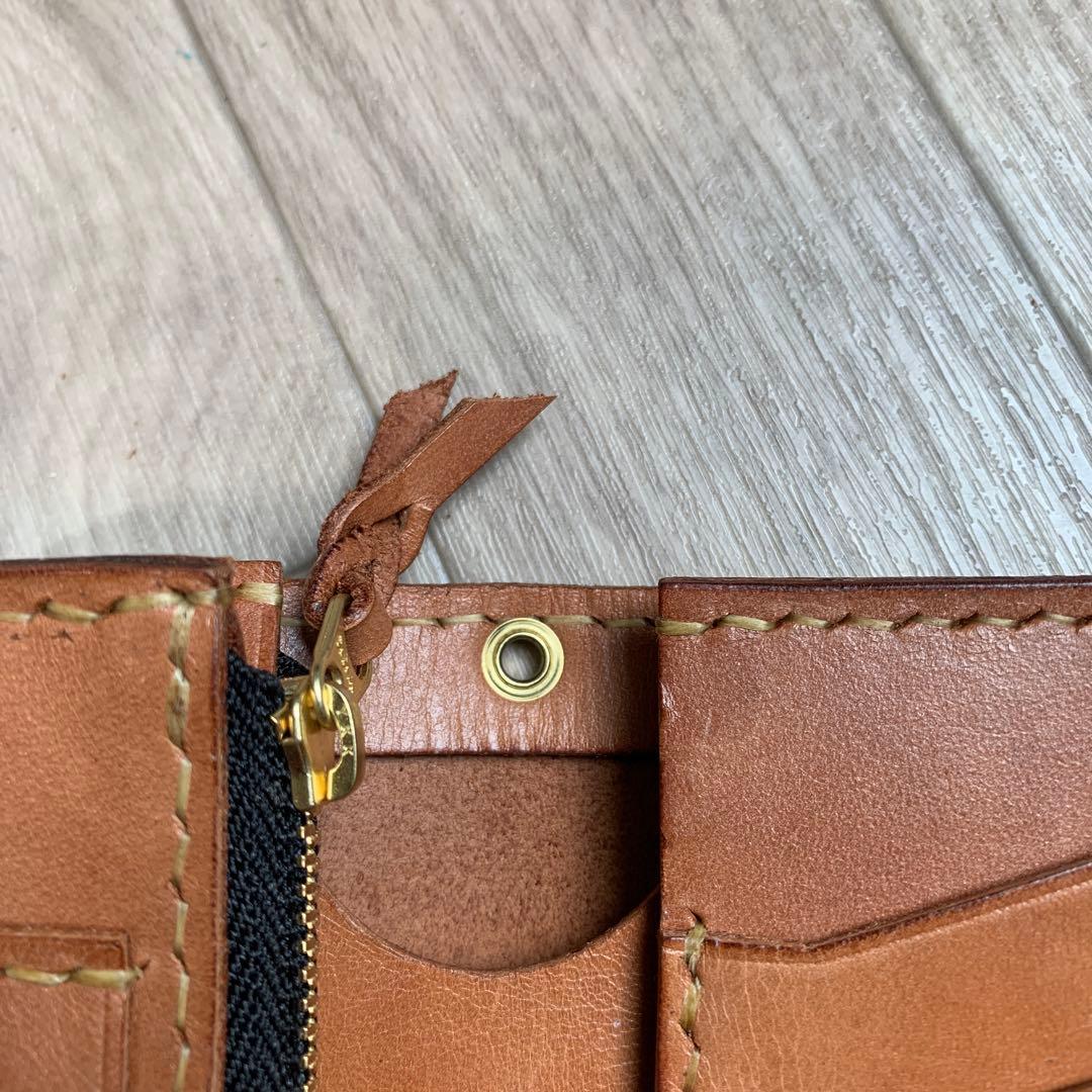 【茶芯】ブラック×ブラウン　トラッカーウォレットミドル　真鍮　お札を折らずに収納