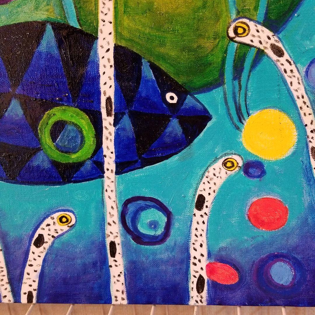 油絵　ゆうみ　チンアナゴの間を泳ぐ仲良し魚