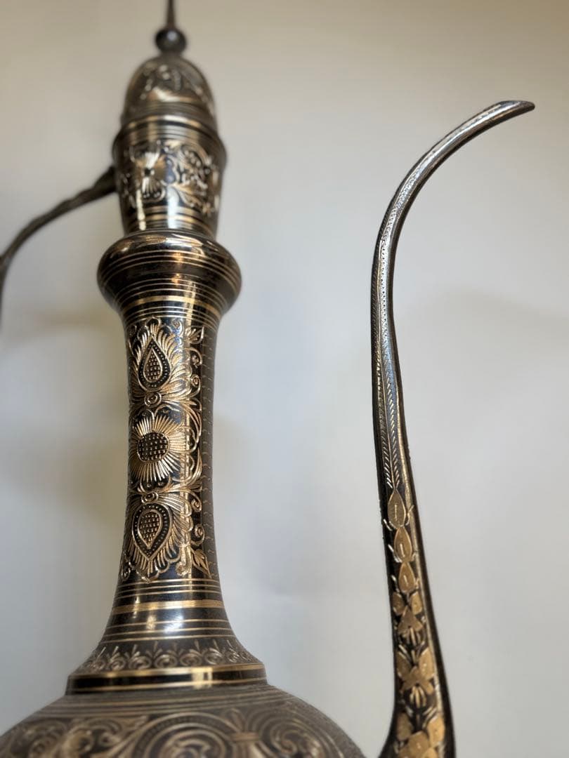 T71 中東 インド トルコ 真鍮製水差 象嵌細工 高さ61.5㎝ 茶道具