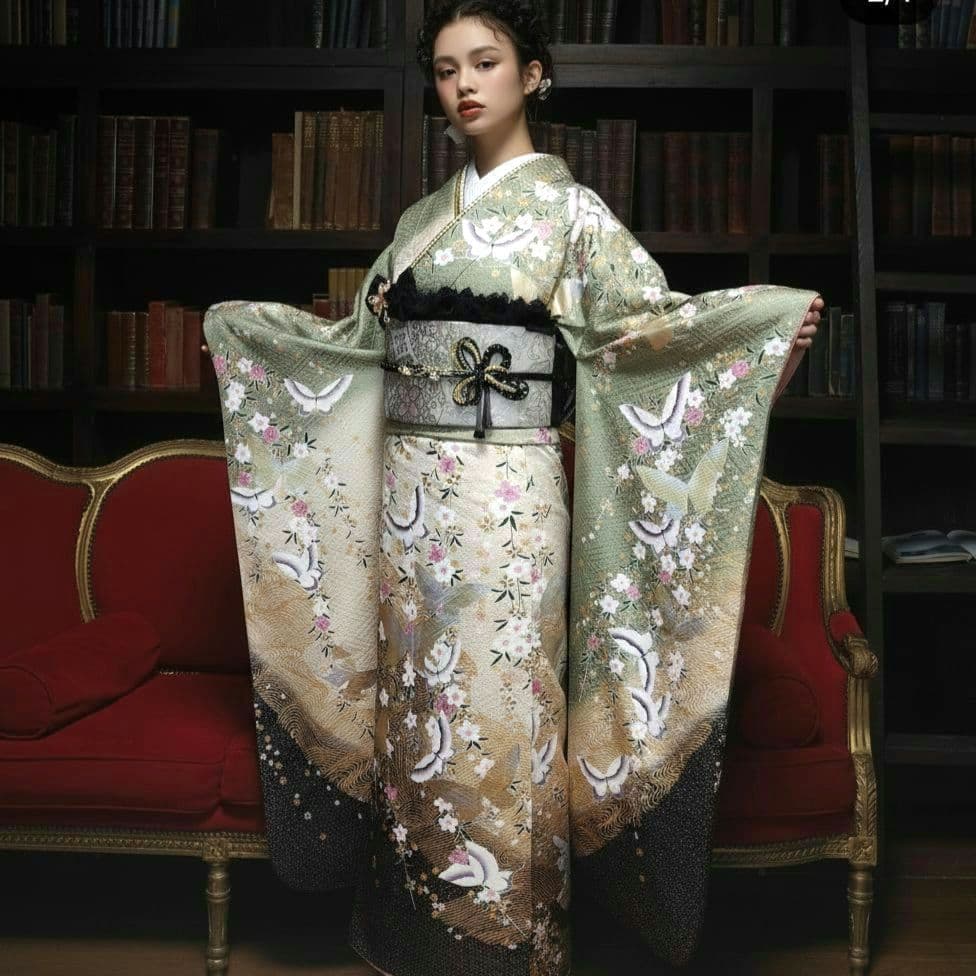 振袖フルセット(8点)・成人式・くすみ・モダン・金銀彩加工・暈し染め・正絹・逸品