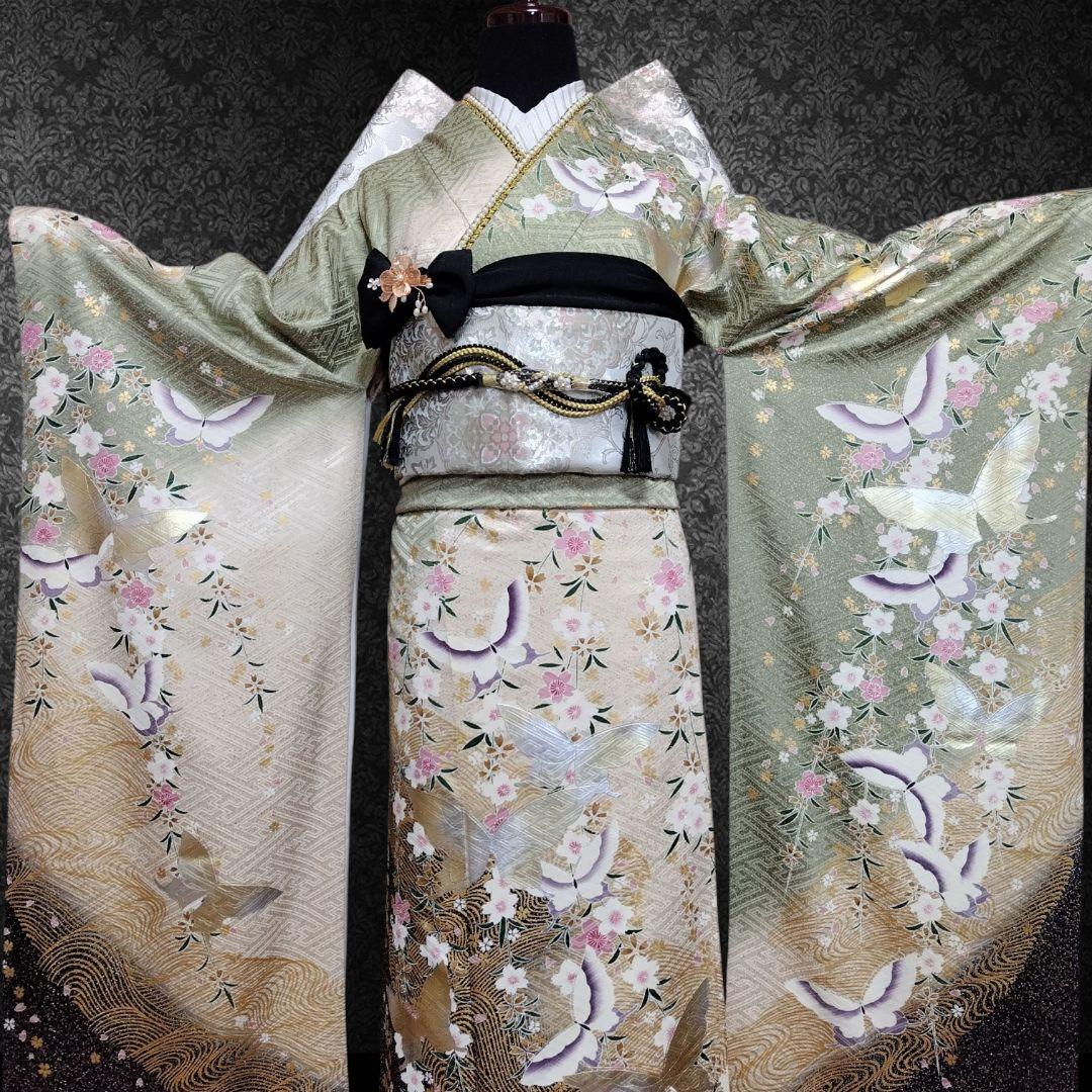 振袖フルセット(8点)・成人式・くすみ・モダン・金銀彩加工・暈し染め・正絹・逸品