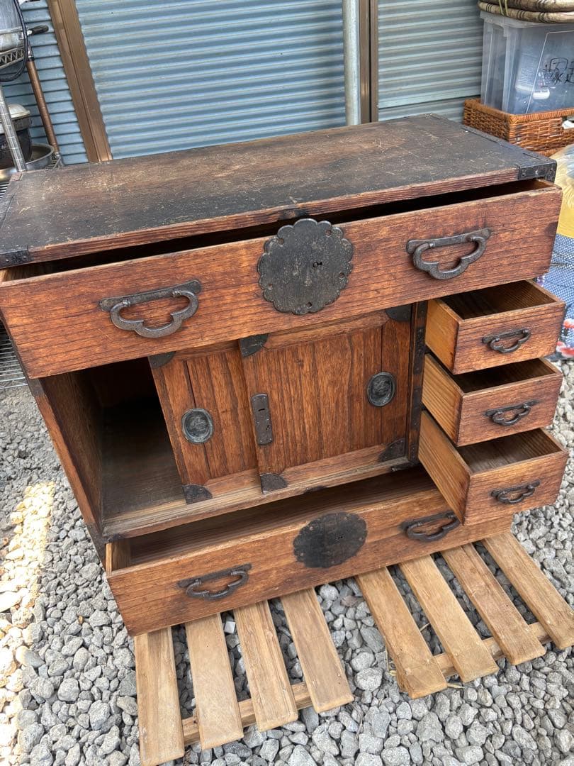 【最終価格】木製 茶箪笥 金具付き　レトロ家具　アンティーク
