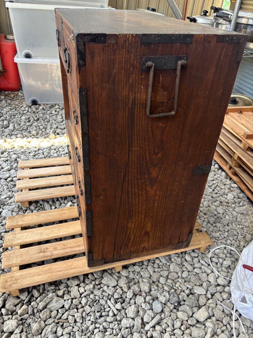 【最終価格】木製 茶箪笥 金具付き　レトロ家具　アンティーク