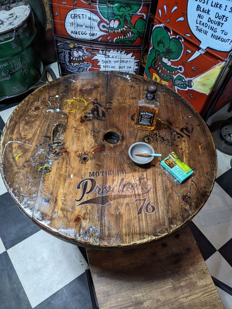 【関西送料込み変更済】インダストリアルインテリア ガレージテーブル 回転テーブル