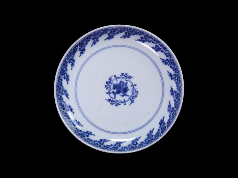 古伊万里　型紙摺　獅子唐草の図　６寸半皿　元禄期　A302AS-DBw