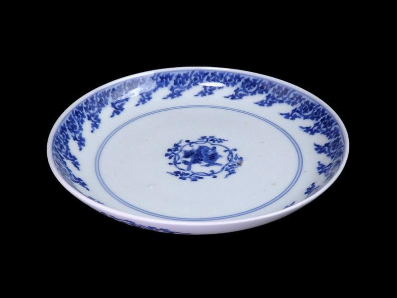 古伊万里　型紙摺　獅子唐草の図　６寸半皿　元禄期　A302AS-DBw