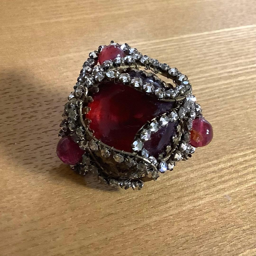 ミリアムハスケル　ブローチ　レッド　ワイン　ルビー　ラインストーン