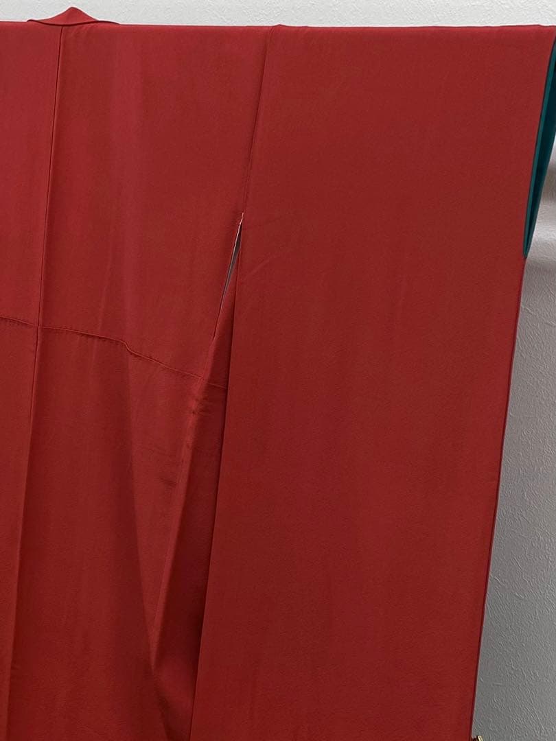 無地振袖 シンプル ちりめん 茜色系 身丈155cm