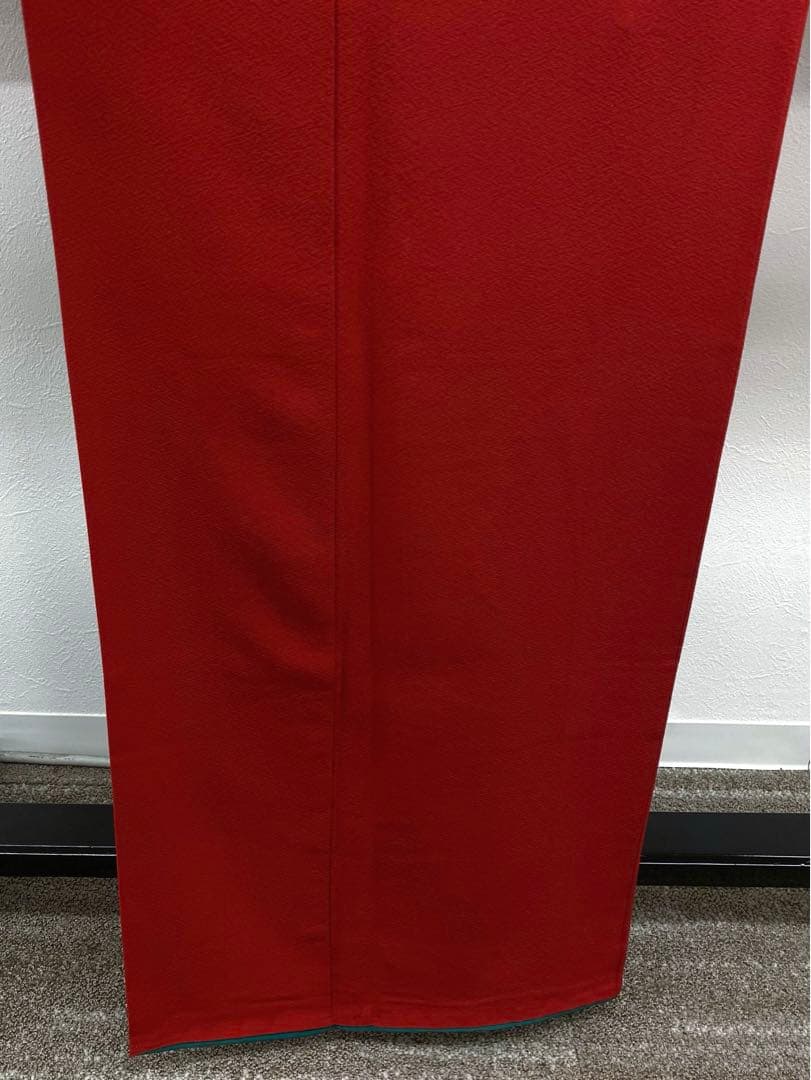 無地振袖 シンプル ちりめん 茜色系 身丈155cm