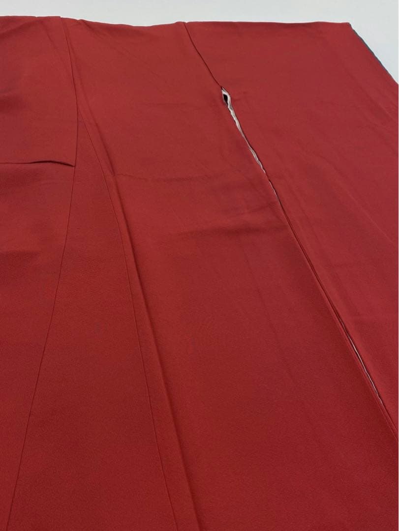 無地振袖 シンプル ちりめん 茜色系 身丈155cm