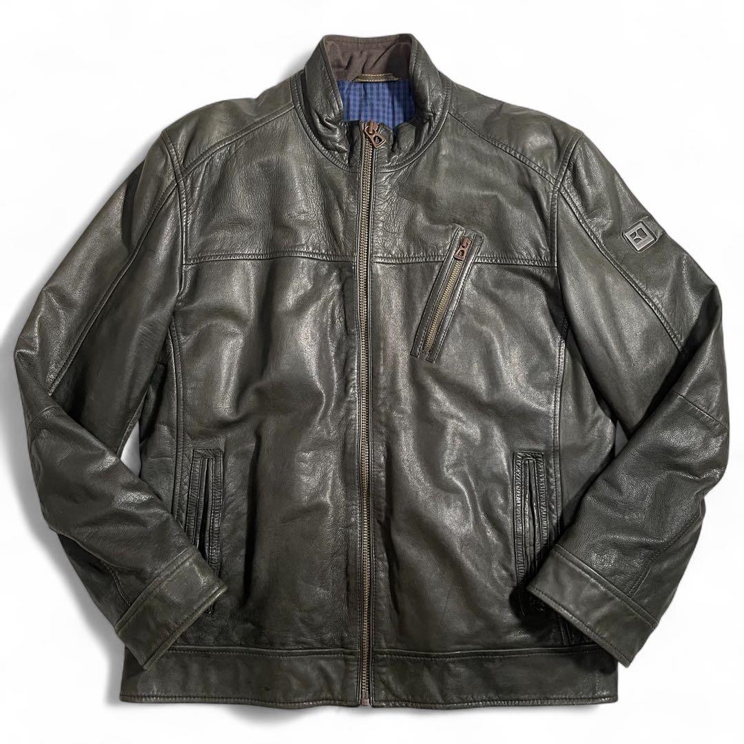 希少サイズ HUGO BOSS シングルライダースジャケット スタンドカラー