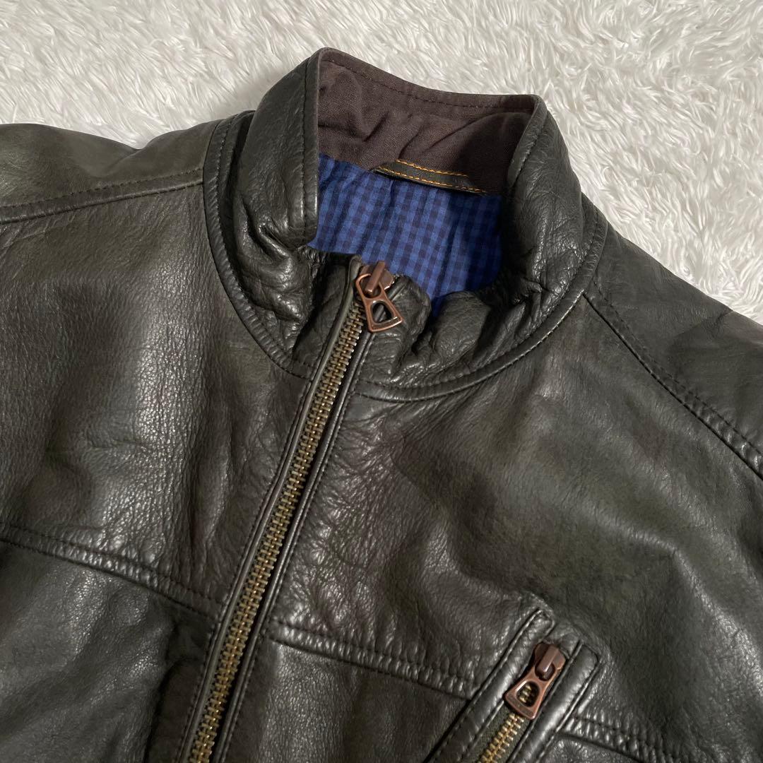 希少サイズ HUGO BOSS シングルライダースジャケット スタンドカラー