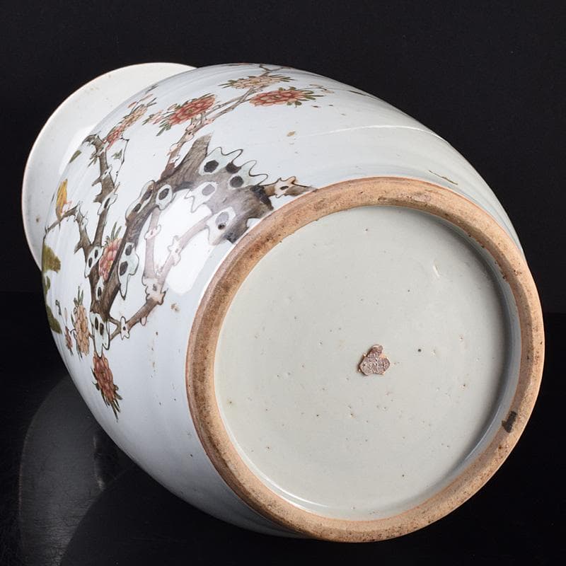 中国　粉彩花鳥文　双耳瓶　高さ約41cm　V　R7643F