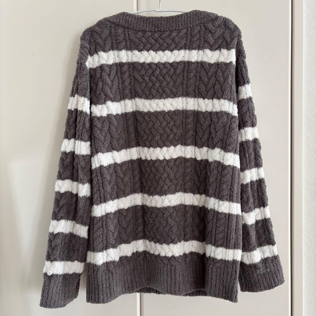 ジェラートピケ　ボーダーアラン　カーディガン　ロングパンツセット（GRY）