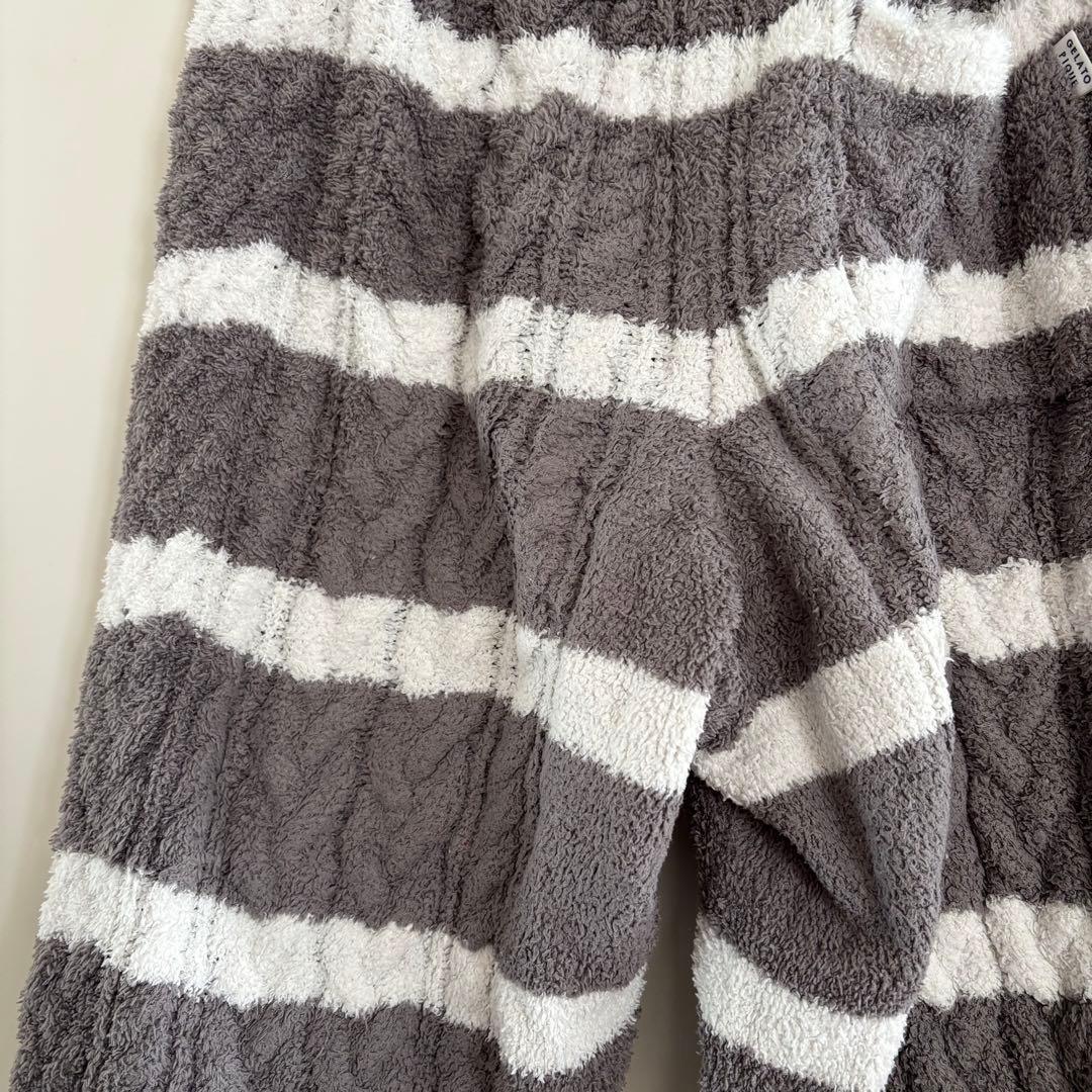 ジェラートピケ　ボーダーアラン　カーディガン　ロングパンツセット（GRY）