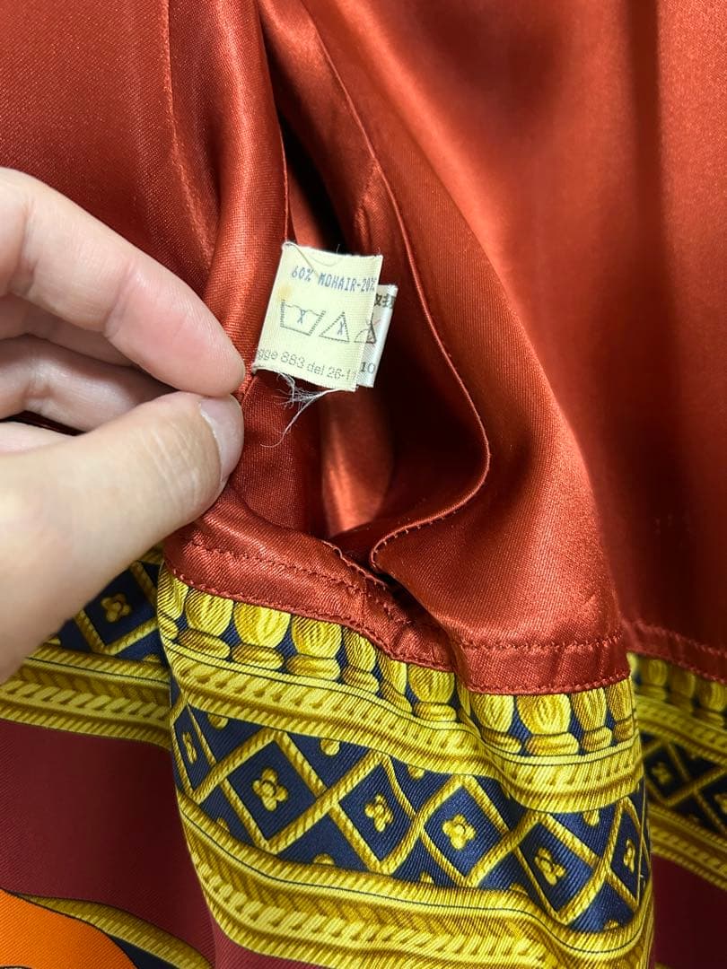 美品イタリア製HERNOヘルノベルト付き裏地プリントロングコート42 モヘアラマ