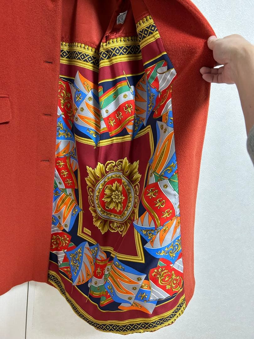 美品イタリア製HERNOヘルノベルト付き裏地プリントロングコート42 モヘアラマ