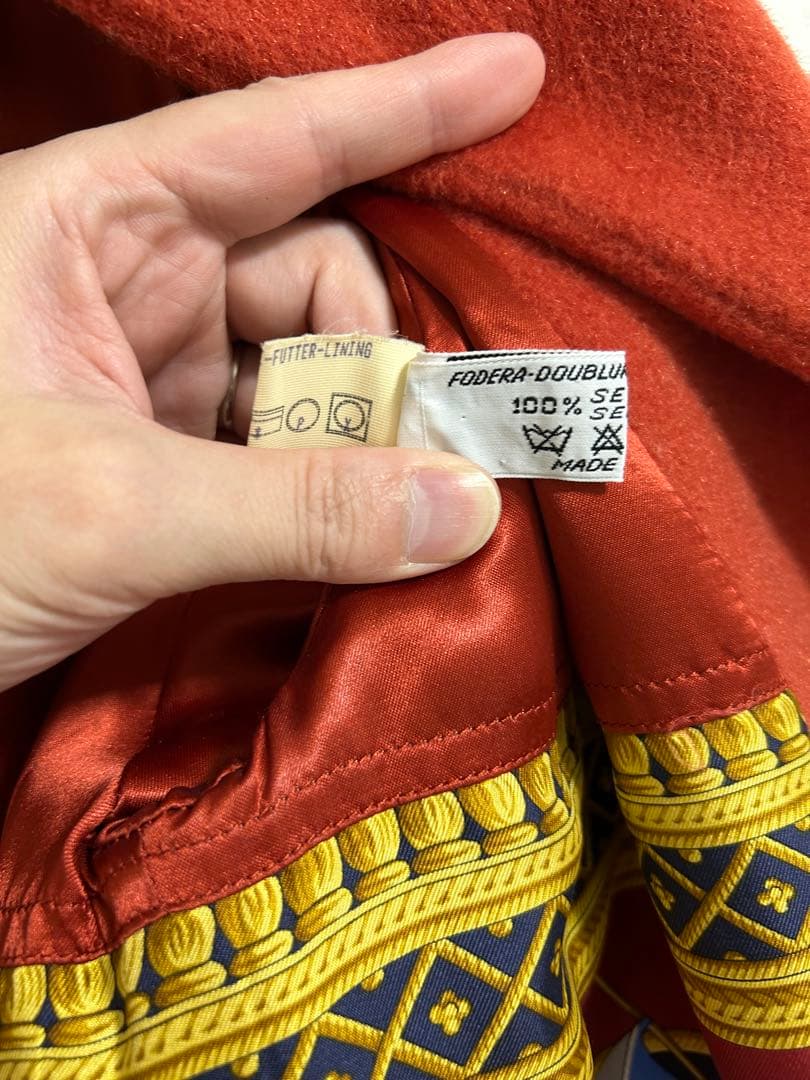 美品イタリア製HERNOヘルノベルト付き裏地プリントロングコート42 モヘアラマ