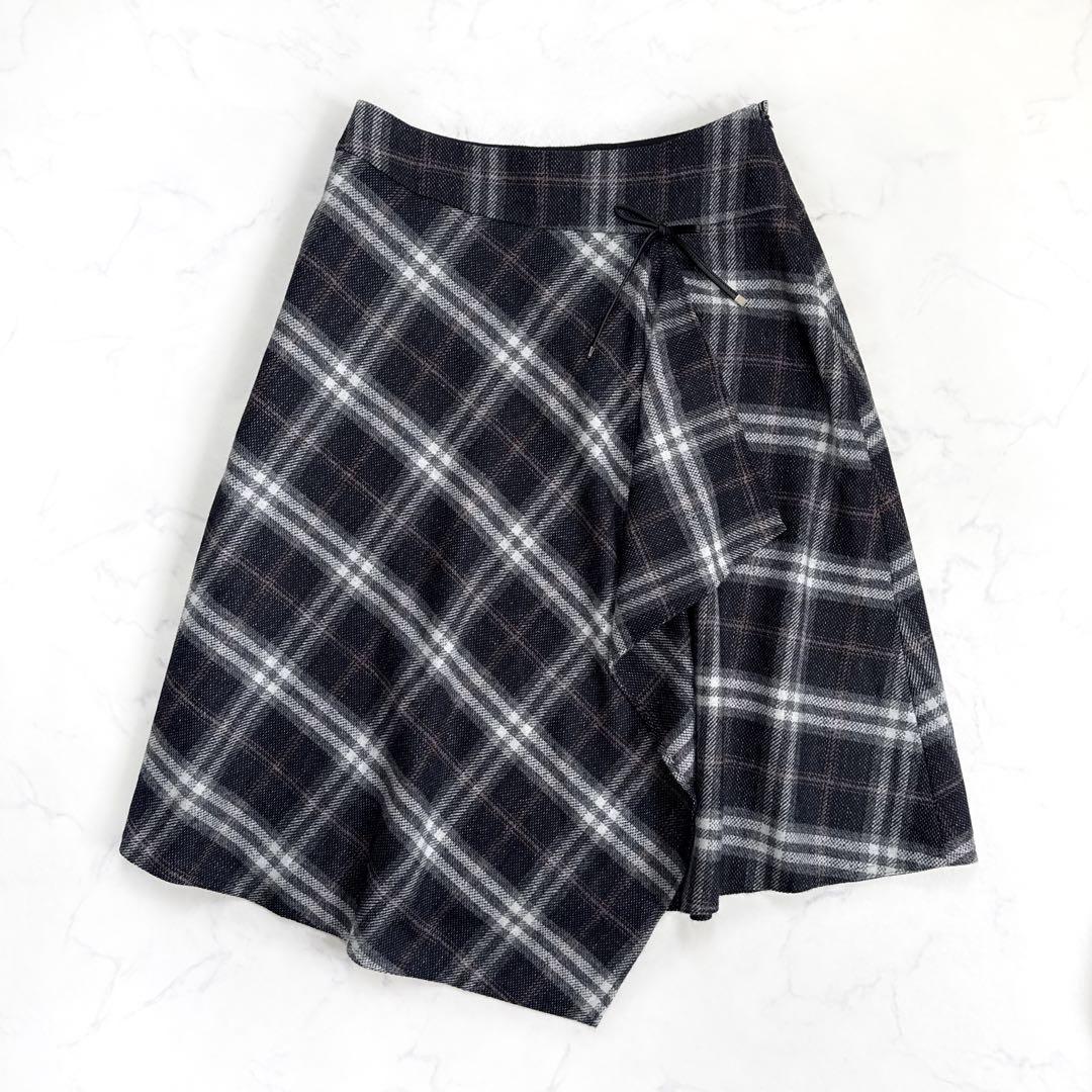 24AW エムズグレイシー カシュクール チェック スカート 40 ブラック系