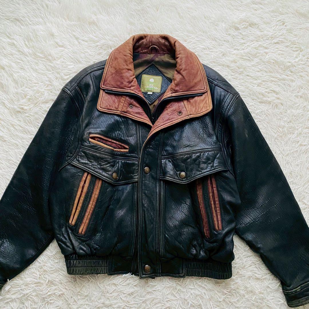 バイカラーボンバージャケット●希少2XLサイズ●90sヴィンテージ リアルレザー