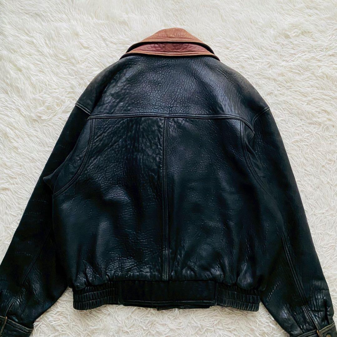 バイカラーボンバージャケット●希少2XLサイズ●90sヴィンテージ リアルレザー