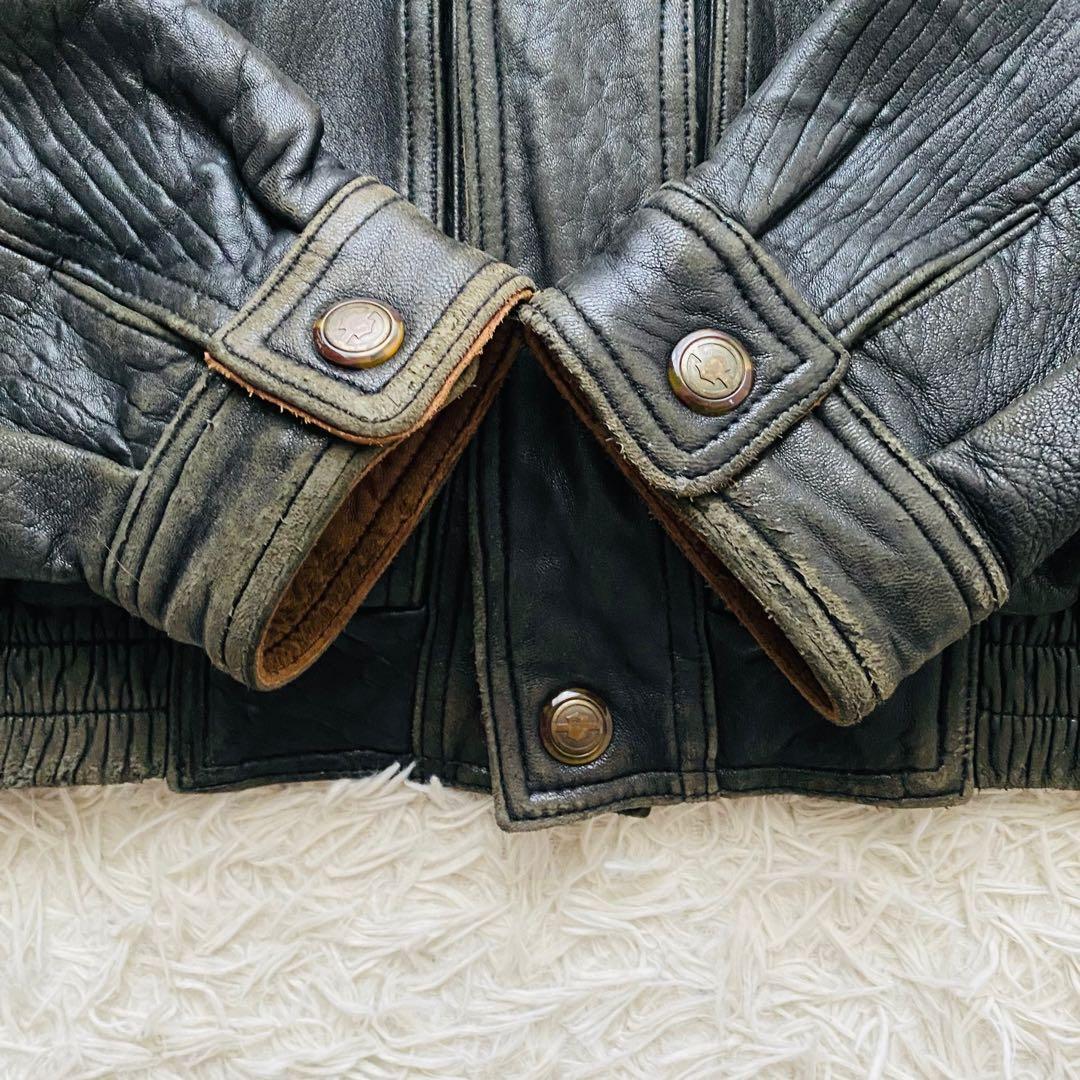 バイカラーボンバージャケット●希少2XLサイズ●90sヴィンテージ リアルレザー