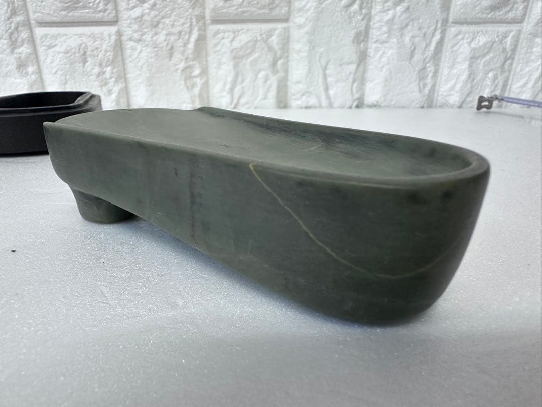 中国美術　硯　在銘　書道　唐木ケース　緑硯　骨董品　古道具